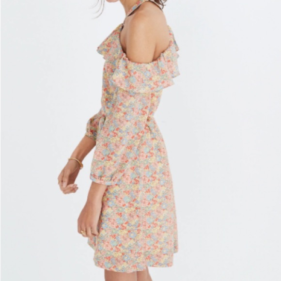 Madewell Forsythia Prairie Blossom Cold Shoulder Silk Dress - Picture 3 of 9